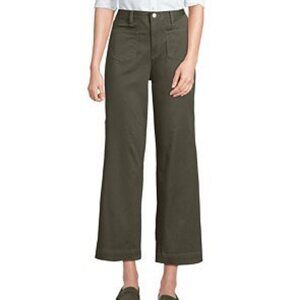 Lands' End Women's High Rise Patch Pocket Wide Leg Chino Crop Pants Size 14